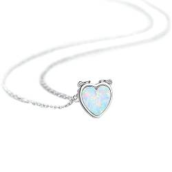 ANAZOZ 925 Kette Mädchen, Verlobungskette Damen Herz Form Weiß Erstellt Opal, Weiß, Geschenk für Sie von ANAZOZ