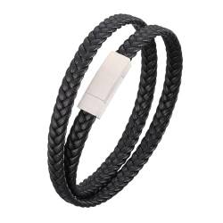 ANAZOZ Armband Damen Leder, Armbänder Leder Schwarz Breit 6mm Wickelarmband Geflochten 20,5cm mit Verschluss aus Edelstahl von ANAZOZ