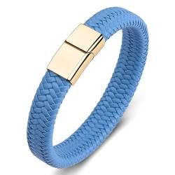 ANAZOZ Armband Damen Leder Hellblau, Lederarmband Herren Breit 6mm Armbänder 16,5cm mit Verschluss aus Edelstahl von ANAZOZ