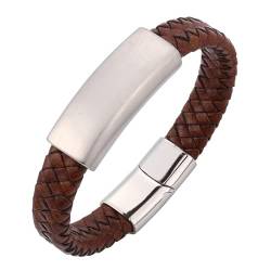 ANAZOZ Armband Herren Leder Braun, Armbänder Damen Leder Breit 12mm Lederarmband mit Verschluss aus Edelstahl 20,5cm von ANAZOZ