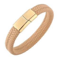 ANAZOZ Armband Herren Leder Gelb, Armbänder Leder Frauen Breit 12mm Lederarmband mit Verschluss aus Edelstahl 16,5cm von ANAZOZ