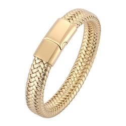 ANAZOZ Armband Herren Leder Gold, Lederarmband Breit 12mm Armbänder mit Verschluss aus Edelstahl 16,5cm von ANAZOZ