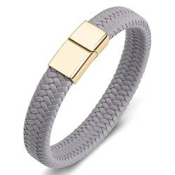 ANAZOZ Armband Herren Leder Grau, Armbänder Damen Leder Breit 6mm Lederarmband 18,5cm mit Verschluss aus Edelstahl von ANAZOZ