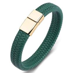 ANAZOZ Armband Herren Leder Grün, Lederarmband Breit 6mm Armbänder mit Verschluss aus Edelstahl 20cm von ANAZOZ