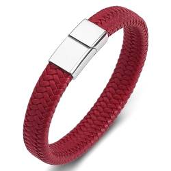 ANAZOZ Armband Herren Leder Rot, Lederarmband Breit 6mm Armbänder mit Verschluss aus Edelstahl 16,5cm von ANAZOZ