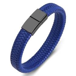 ANAZOZ Armband Leder Damen Blau, Armbänder Leder Herren Breit 6mm Lederarmband mit Verschluss aus Edelstahl 16,5cm von ANAZOZ