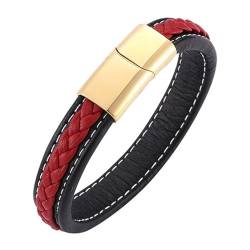 ANAZOZ Armband Leder Damen Schwarz Rot, Armbänder Leder Männer Breit 12mm Lederarmband mit Verschluss aus Edelstahl 20,5cm von ANAZOZ