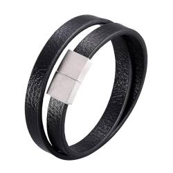 ANAZOZ Armband Leder Herren, Armbänder Damen Leder Schwarz Breit 10mm Wickelarmband 16,5cm mit Verschluss aus Edelstahl von ANAZOZ