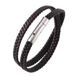 ANAZOZ Armband Leder Herren, Armbänder Leder Braun Breit 7mm Wickelarmband Weben 19,5cm mit Verschluss aus Edelstahl von ANAZOZ