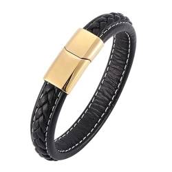 ANAZOZ Armband Leder Herren, Armbänder Leder Schwarz Breit 12mm Lederarmband 18,5cm mit Verschluss aus Edelstahl von ANAZOZ