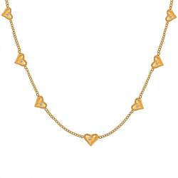 ANAZOZ Choker Halskette Edelstahl, Halskette Vergoldet Damen Verstellbar 36+5cm Rolo-Kette mit Herz und Zirkonia von ANAZOZ