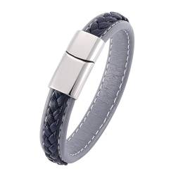 ANAZOZ Damen Armband Leder Grau Blau, Armbänder Leder Herren Breit 12mm Lederarmband mit Verschluss aus Edelstahl 16,5cm von ANAZOZ