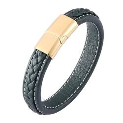 ANAZOZ Damen Armband Leder Grün, Armbänder Leder Männer Breit 12mm Lederarmband mit Verschluss aus Edelstahl 16,5cm von ANAZOZ