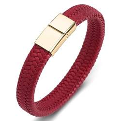 ANAZOZ Damen Armband Leder Rot, Armbänder Leder Herren Breit 6mm Lederarmband 20cm mit Verschluss aus Edelstahl von ANAZOZ