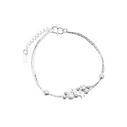 ANAZOZ Damen Fußkettchen Versilbert, Fußschmuck Hochzeit Barfuß Frauen Fußkette Verstellbar 25 cm Doppelkette mit Perlen und Stern von ANAZOZ