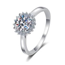 ANAZOZ Eheringe 750 Weißgold, Hochzeit Ringe Damen größe 51 | Blume Ringe mit Labor Diamant 1 karat D-VVS1 oder VVS2 von ANAZOZ