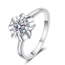 ANAZOZ Eheringe 750 Weißgold, Hochzeit Ringe Damen größe 51 | Ring Blume mit Labor Diamant 0,3 karat D-VVS1 oder VVS2 von ANAZOZ