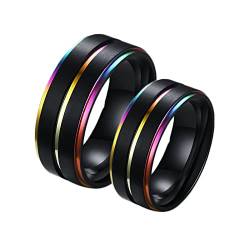 ANAZOZ Eheringe Lesbisch Gay Pride, Verlobungsringe Paar Personalisierte Edelstahl Damen gr.54 und Herren gr.54 8mm Schwarzer Ring LGBT mit Regenbogenkanten von ANAZOZ