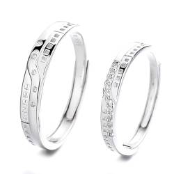 ANAZOZ Eheringe Paarpreis Silber 999, Ringe Partnerringe mit Gravur Verstellbar Polierter Ring mit Zirkonia von ANAZOZ