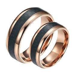 ANAZOZ Freundschaftsringe Paar, Partnerringe mit Gravur Eheringe Ring aus Roségoldener Kohlefaser Breit 8mm Frau 60 + Mann 60 von ANAZOZ