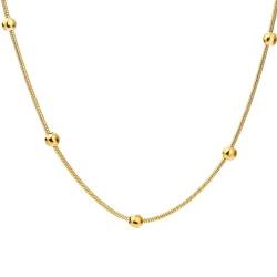 ANAZOZ Halskette Edelstahl Gold Damen, Lange Kette Damen 60cm 1,2 mm Schlangenkette mit Perlen von ANAZOZ