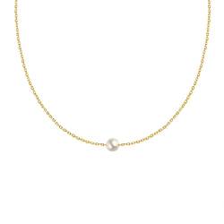 ANAZOZ Halskette Gold Kurz, Damen Halskette Edelstahl Choker 45cm Rolo-Kette mit Perlen von ANAZOZ