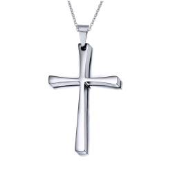 ANAZOZ Halskette Kreuz Silber Herren, Halskette Damen Edelstahl 50cm Silberner Kreuzanhänger von ANAZOZ
