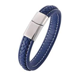 ANAZOZ Herren Armband Leder Blau, Armbänder Leder Frauen Breit 12mm Lederarmband 20,5cm mit Verschluss aus Edelstahl von ANAZOZ