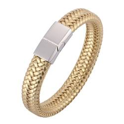 ANAZOZ Herren Armband Leder Gold, Armbänder Leder Frauen Breit 12mm Lederarmband mit Verschluss aus Edelstahl 16,5cm von ANAZOZ