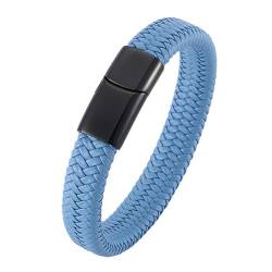 ANAZOZ Herren Armband Leder Himmelblau, Lederarmband Damen Breit 12mm Armbänder mit Verschluss aus Edelstahl 16,5cm von ANAZOZ