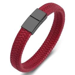 ANAZOZ Herren Armband Leder Rot, Armbänder Leder Frauen Breit 6mm Lederarmband mit Verschluss aus Edelstahl 16,5cm von ANAZOZ