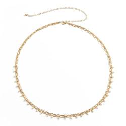 ANAZOZ Kettengürtel Punk, Bauch Kette Damen Gold Körperschmuck Damen Sexy Doppelreihig mit Perle von ANAZOZ