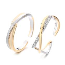ANAZOZ Offener Ring Silber 925, Ringe Paar Verstellbar für Sie und Ihn Eheringe Filigran Aushöhlen von ANAZOZ