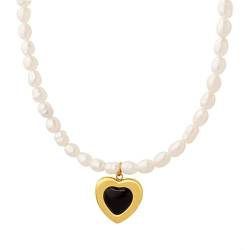 ANAZOZ Perlen Choker Damen, Mehrlagige Kette Damen Kurz Verstellbar 38+8cm Perlenkette mit Herzanhänger von ANAZOZ