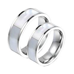 ANAZOZ Ring Edelstahl Eheringe, Hochzeit Ringe Paar Personalisierte Damen gr.54 und Herren gr.57 Silberring Inlay Perlmutt von ANAZOZ