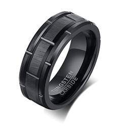 ANAZOZ Ringe Aus Wolfram Herren, Ring Mit Gravur Personalisiert Trauringe größe 67 Schwarz Gebürsteter Ring Breit 8mm von ANAZOZ