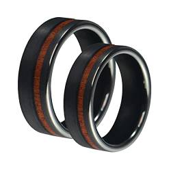 ANAZOZ Ringe Wolframcarbid Paar, Eheringe Personalisierte gr.60 und gr 62 Schwarzer Ring Breit 8mm mit Holz von ANAZOZ