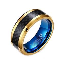 ANAZOZ Ringe aus Wolfram Herren, Ringe Damen Modeschmuck Größe 62 (19.7) Schwarzer Karbonfaserring mit Goldener Abgeschrägter Kante von ANAZOZ