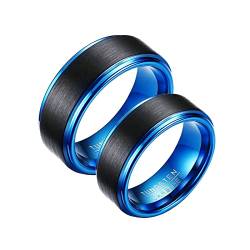 ANAZOZ Trauringe aus Wolfram, Personalisierte Ringe Paare Eheringe Damen gr.60 und Herren gr.60 Blau Gebürsteter Ring 8mm von ANAZOZ