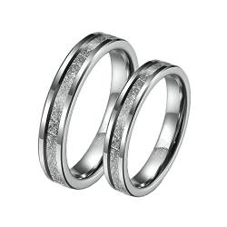 ANAZOZ Wolfram Ringe Eheringe, Ringe Partnerringe mit Gravur Damen gr.65 und Herren gr.65 4mm Silber Ring Inlay Metalldraht von ANAZOZ