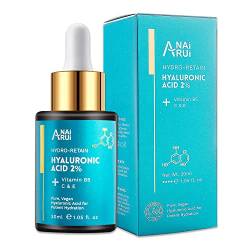 ANAiRUi Hyaluronsäure-Serum für die Haut 2% mit Hyaluron, Vitamin B5, C & E - Anti Aging/Falten - Intensive Feuchtigkeit - Gesichtsserum - polstert auf und erhöht die Festigkeit - 30 ml von ANAiRUi
