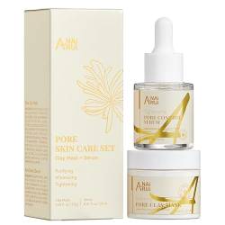 ANAiRUi Porenverfeinerndes Hautpflege Set | Poren Ton Maske + Poren Verkleinern Serum | Große Poren minimizer, Gegen Überschüssiges Öl, Poren festziehen, 100% Vegane von ANAiRUi