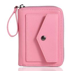 ANBENEED Kleine Geldbörse für Damen, Leder, RFID-blockierend, mit Reißverschluss, mit Ausweisfenster, Münzfach, AS-pink, Handgelenk von ANBENEED