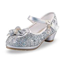 ANBIWANGLUO Prinzessin Schuhe Mädchen High Heels Sandalen Mädchen Pailletten Party Pumps Kinder 33 EU/Etikettengröße 34,Silber von ANBIWANGLUO