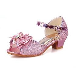 ANBIWANGLUO Prinzessin Schuhe Mädchen High Heels Sandalen Mädchen Pailletten Party Pumps Kinder Rosa Offene Zeh,34 EU von ANBIWANGLUO