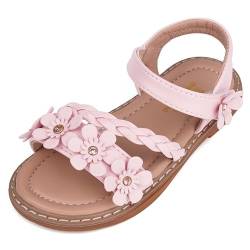 ANBIWANGLUO Sandalen Mädchen Leder Sandalen für Mädchen Sommerschuhe Mädchen Sandales Blumen Rosa,34 EU/Etikettengröße 35 von ANBIWANGLUO