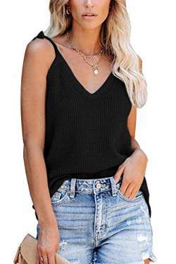 ANCAPELION Damen Cami Tank Top Sommer V-Ausschnitt Stricken Weste Ärmellose Oberteile Chiffon Tank Tops Schwarz S von ANCAPELION