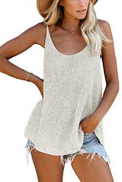 ANCAPELION Damen Dünn Tank Cami Top Stricken Bluse Ärmellose Shirt Elegant Weste Hemdbluse Loose fit Oberteile Weiß von ANCAPELION