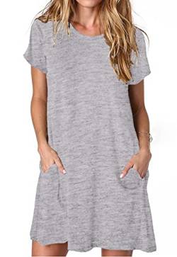 ANCAPELION Damen Kurzarm T-Shirt Kleid Freizeitkleid A-Linie Minikleid Kurz Sommerkleid Lose Tunika Rundhals Langes Shirt Grau S von ANCAPELION