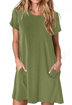 ANCAPELION Damen Kurzarm T-Shirt Kleid Freizeitkleid A-Linie Minikleid Kurz Sommerkleid Lose Tunika Rundhals Langes Shirt Grün L von ANCAPELION